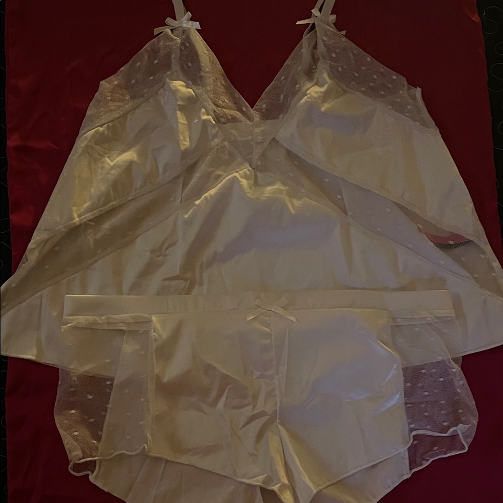 Elegant Cream Satin Chemise and Shorts Set